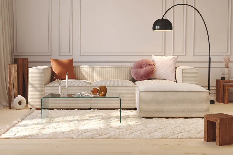 Cubo 1-personers Rektangulær Fodskammelmodul i Manchester 120 cm bred - Beige - Møbler - Stole & lænestole - Taburet & skammel - Puf