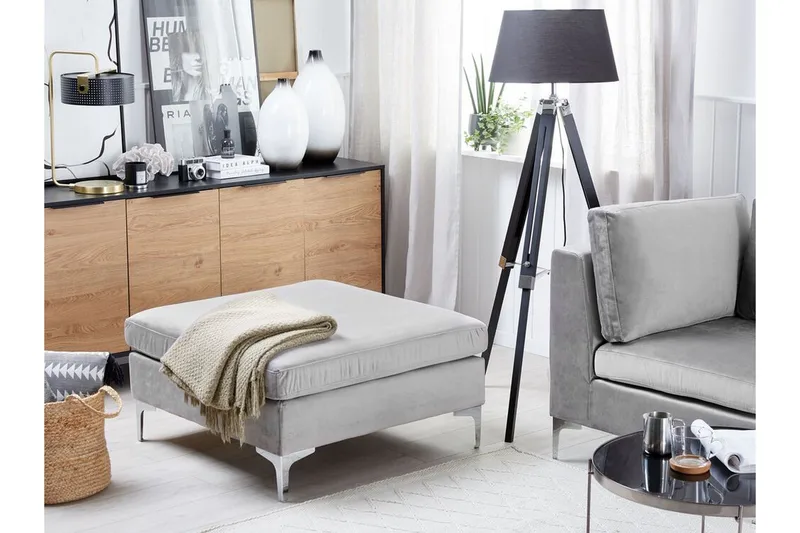 Evja Fodskammel - Velour/Grå - Møbler - Stole & lænestole - Taburet & skammel - Puf