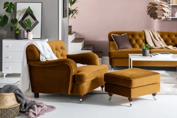 Howard Riviera Fodskammel Velour - Amber - Møbler - Stole & lænestole - Taburet & skammel - Puf