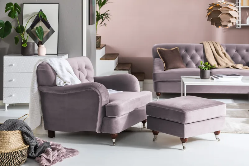 Howard Riviera Fodskammel Velour - Lilla - Møbler - Stole & lænestole - Taburet & skammel - Puf