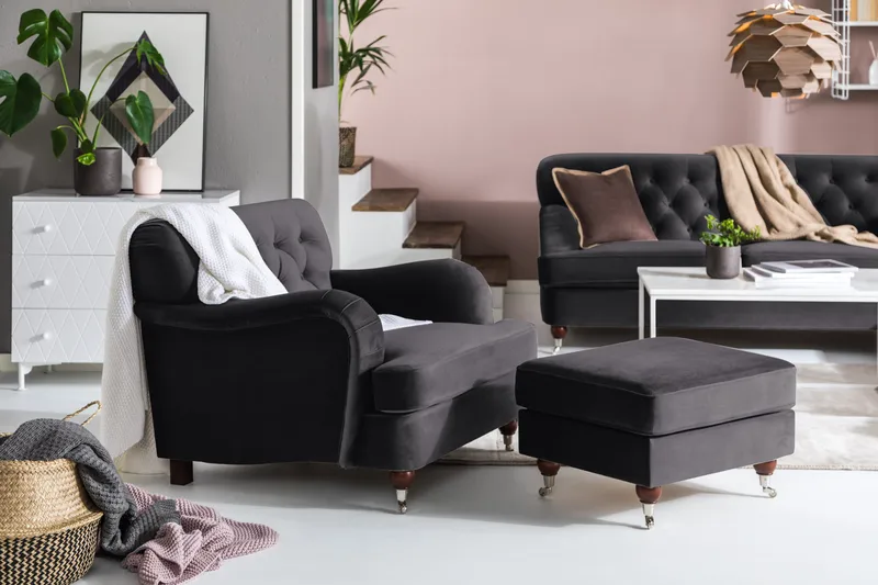 Howard Riviera Fodskammel Velour - Mørkegrå - Møbler - Stole & lænestole - Taburet & skammel - Puf