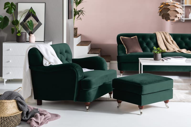 Howard Riviera Fodskammel Velour - Mørkegrøn - Møbler - Stole & lænestole - Taburet & skammel - Puf