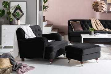 Howard Riviera Fodskammel Velour - Sort - Møbler - Stole & lænestole - Taburet & skammel - Puf
