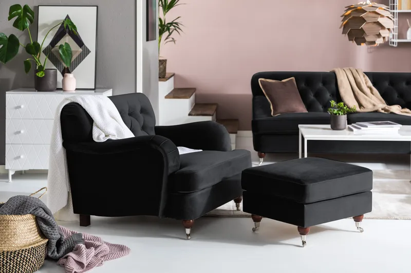 Howard Riviera Fodskammel Velour - Sort - Møbler - Stole & lænestole - Taburet & skammel - Puf