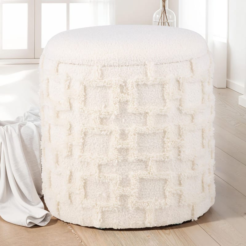 Ivoino Skammel 40 cm - cremehvid med gråbrune elementer - Møbler - Stole & lænestole - Taburet & skammel - Puf - Puf med opbevaring