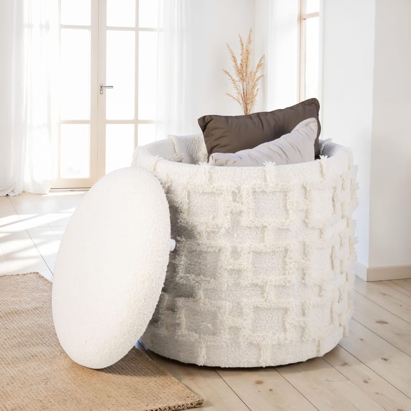 Ivoino Skammel 40 cm - cremehvid med gråbrune elementer - Møbler - Stole & lænestole - Taburet & skammel - Puf - Puf med opbevaring