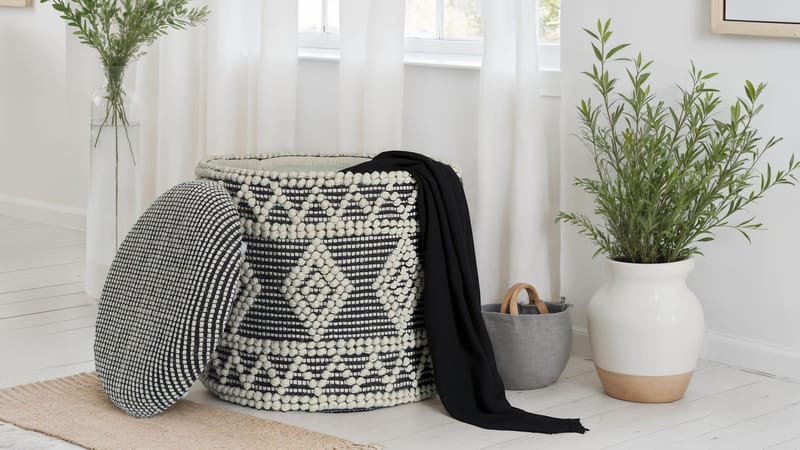 Ivoino Skammel 40 cm - Sort/Hvid - Møbler - Stole & lænestole - Taburet & skammel - Puf - Puf med opbevaring