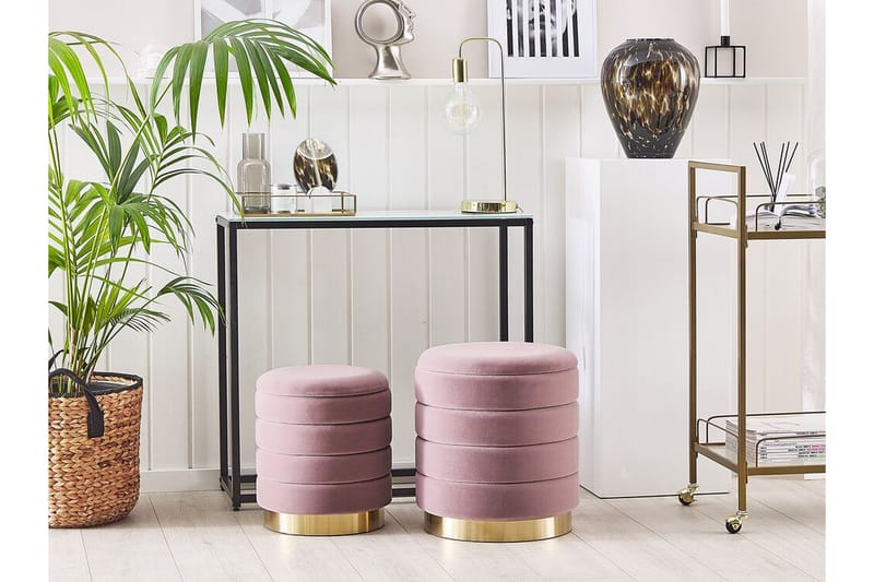 Lerbodatorp Fodskammel med Opbevaring 2-pak - Lyserød - Møbler - Stole & lænestole - Taburet & skammel - Puf - Puf med opbevaring
