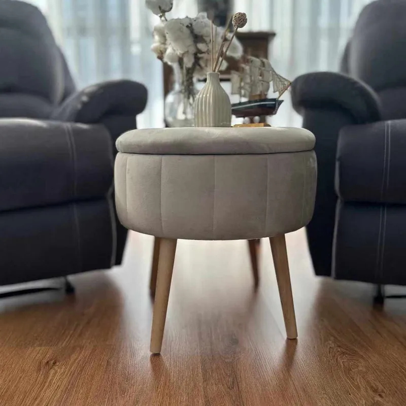 Puf med opbevaring Atelier Del Sofa Berlin Babyface (Ø45 x H44 cm) Beige - Møbler - Stole & lænestole - Taburet & skammel - Ottoman