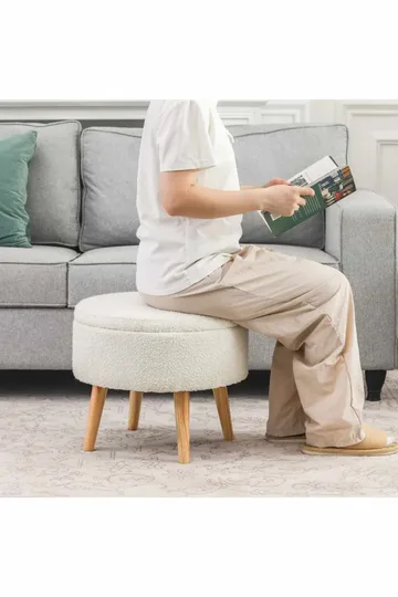 Puf med opbevaring Atelier Del Sofa Berlin Wellsoft (Ø45 x H44 cm) Hvid - Møbler - Stole & lænestole - Taburet & skammel - Ottoman - Ottoman & siddepuf med opbevaring