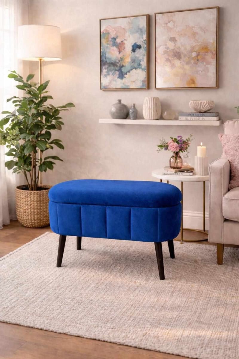 Puf med opbevaring Atelier Del Sofa Mini Oslo (60 x 46 x 35 cm) Sax Blue - Møbler - Stole & lænestole - Taburet & skammel - Ottoman