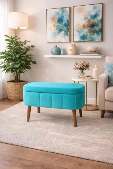 Puf med opbevaring Atelier Del Sofa Mini Oslo (60 x 46 x 35 cm) Turkis - Møbler - Stole & lænestole - Taburet & skammel - Ottoman - Ottoman & siddepuf med opbevaring