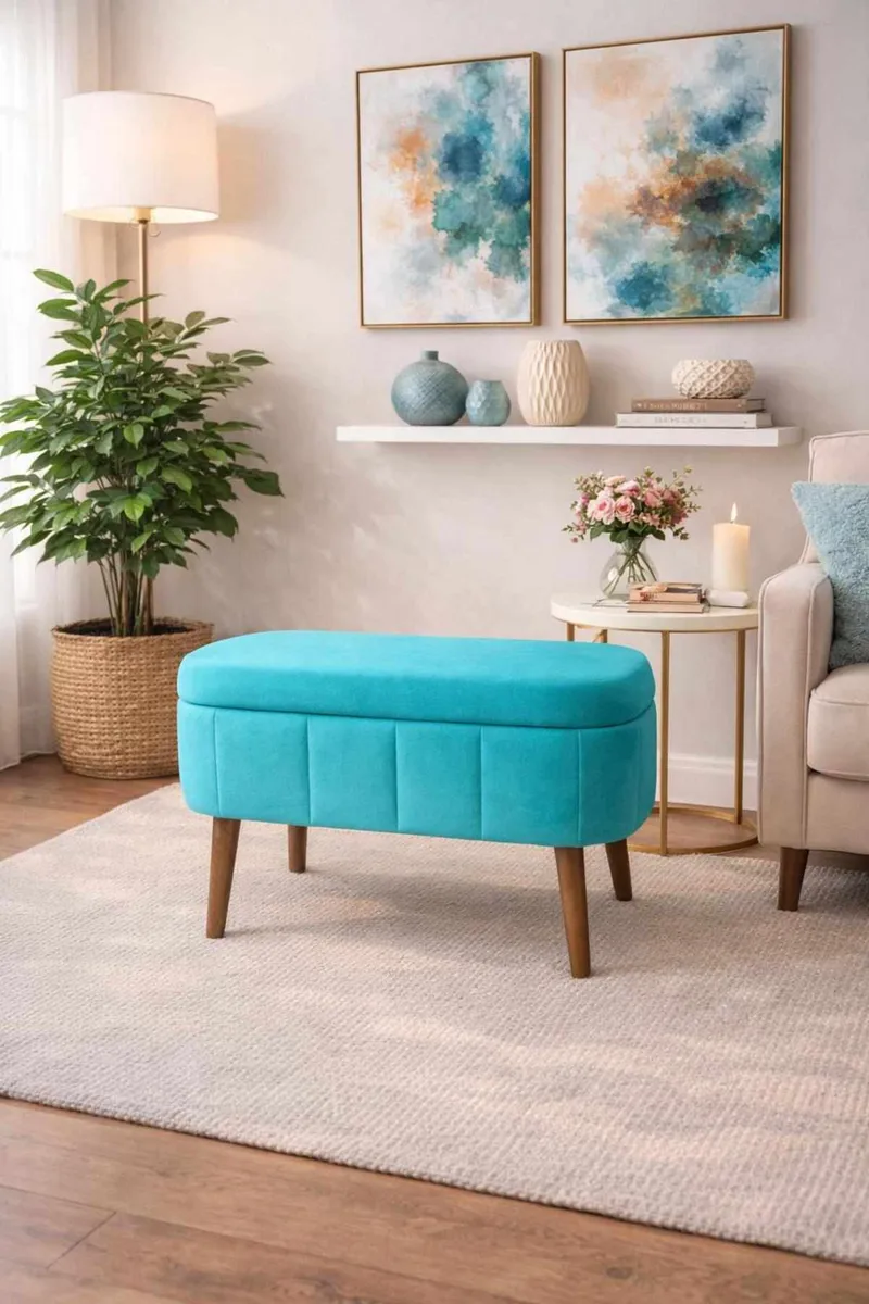 Puf med opbevaring Atelier Del Sofa Mini Oslo (60 x 46 x 35 cm) Turkis - Møbler - Stole & lænestole - Taburet & skammel - Ottoman