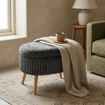 Puf med opbevaring Atelier Del Sofa Mini Oslo Linen (60 x 46 x 35 cm) Antracit - Antracit - Møbler - Stole & lænestole - Taburet & skammel - Ottoman - Ottoman & siddepuf med opbevaring