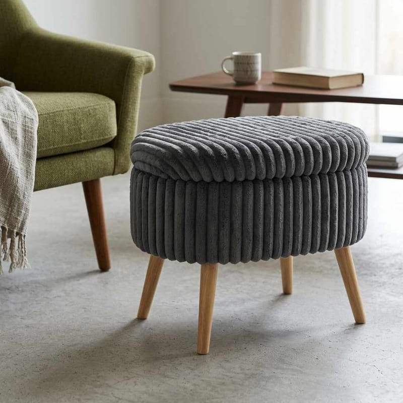 Puf med opbevaring Atelier Del Sofa Mini Oslo Linen (60 x 46 x 35 cm) Antracit - Antracit - Møbler - Stole & lænestole - Taburet & skammel - Ottoman - Ottoman & siddepuf med opbevaring