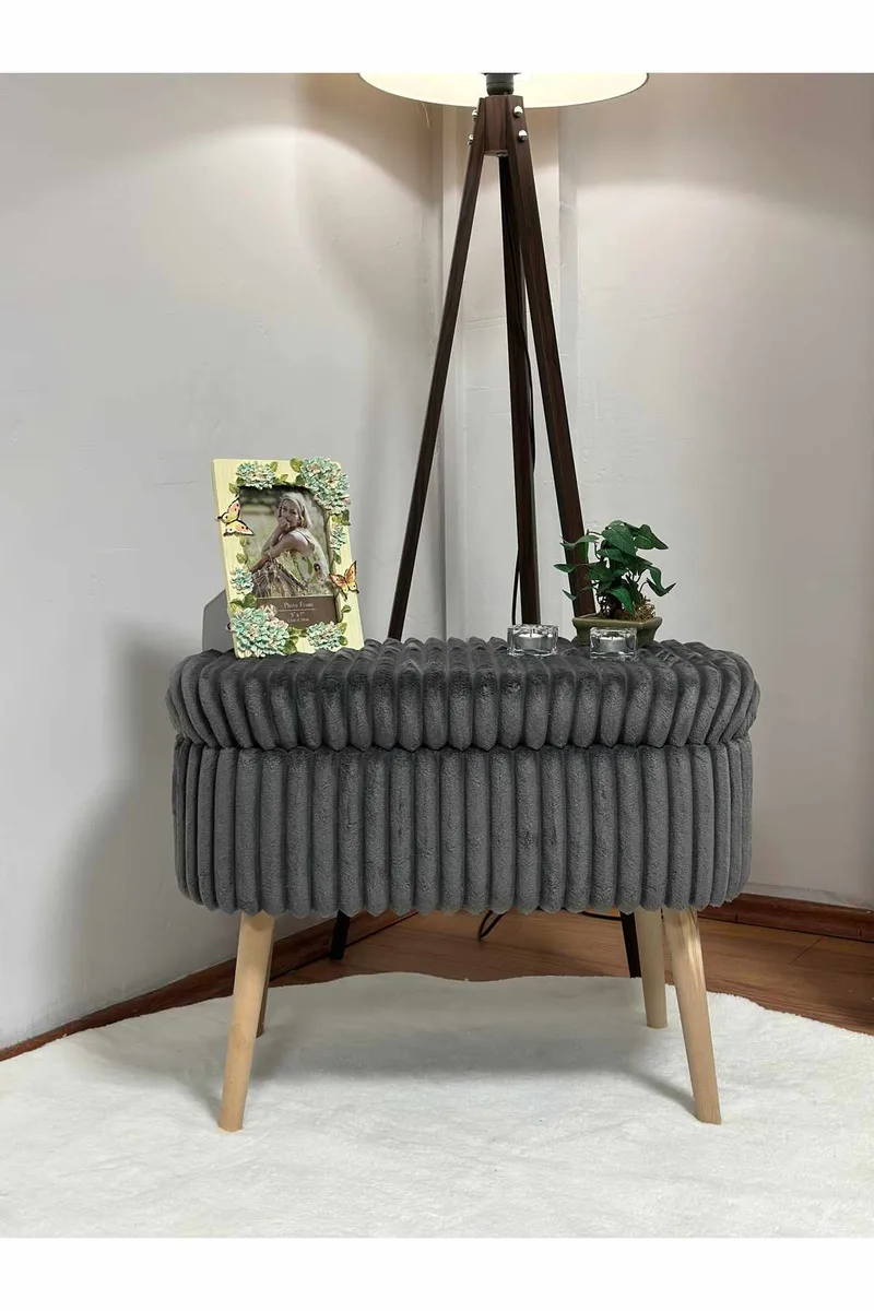 Puf med opbevaring Atelier Del Sofa Mini Oslo Linen (60 x 46 x 35 cm) Antracit - Antracit - Møbler - Stole & lænestole - Taburet & skammel - Ottoman - Ottoman & siddepuf med opbevaring