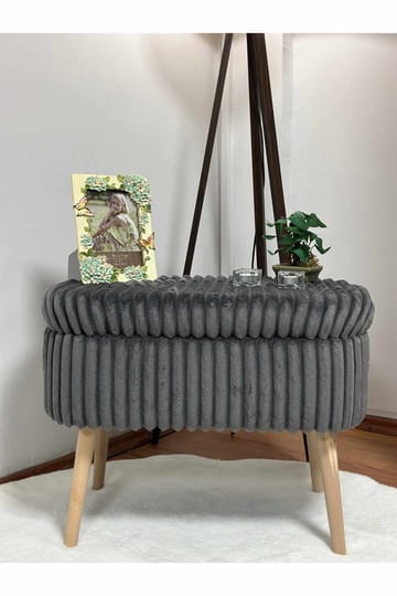 Puf med opbevaring Atelier Del Sofa Mini Oslo Linen (60 x 46 x 35 cm) Antracit - Antracit - Møbler - Stole & lænestole - Taburet & skammel - Ottoman - Ottoman & siddepuf med opbevaring
