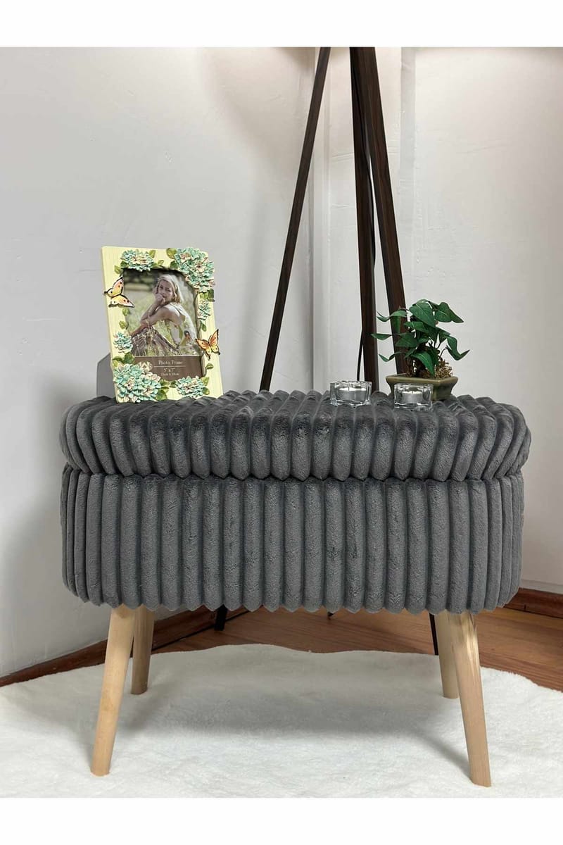 Puf med opbevaring Atelier Del Sofa Mini Oslo Linen (60 x 46 x 35 cm) Antracit - Antracit - Møbler - Stole & lænestole - Taburet & skammel - Ottoman - Ottoman & siddepuf med opbevaring