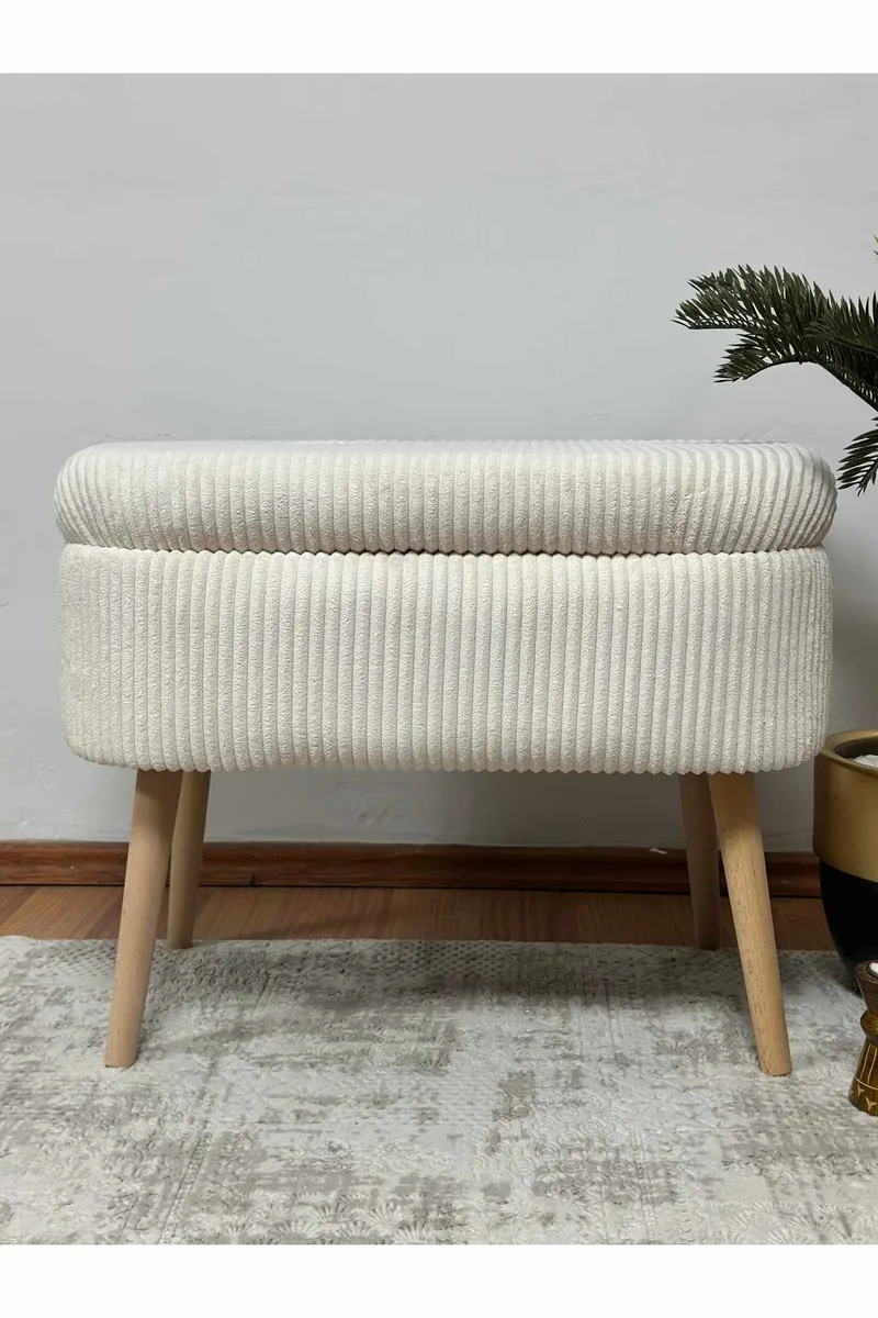 Puf med opbevaring Atelier Del Sofa Mini Oslo Linen (60 x 46 x 35 cm) Creme - Møbler - Stole & lænestole - Taburet & skammel - Ottoman