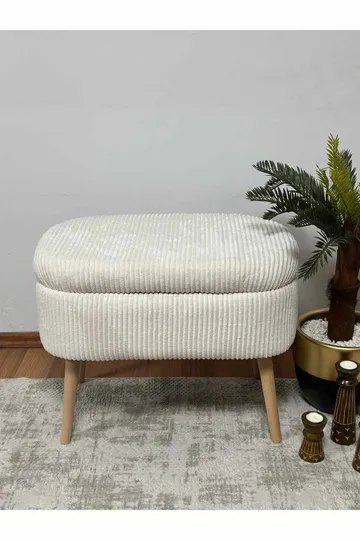 Puf med opbevaring Atelier Del Sofa Mini Oslo Linen (60 x 46 x 35 cm) Creme - Møbler - Stole & lænestole - Taburet & skammel - Ottoman - Ottoman & siddepuf med opbevaring