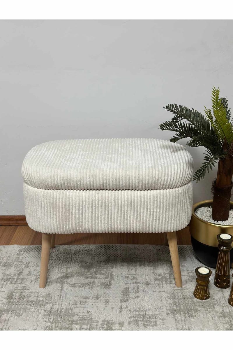 Puf med opbevaring Atelier Del Sofa Mini Oslo Linen (60 x 46 x 35 cm) Creme - Møbler - Stole & lænestole - Taburet & skammel - Ottoman