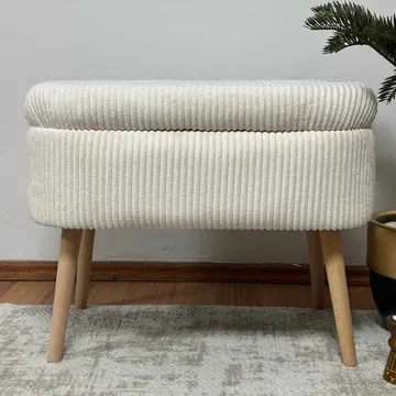Puf med opbevaring Atelier Del Sofa Mini Oslo Linen (60 x 46 x 35 cm) Creme - Møbler - Stole & lænestole - Taburet & skammel - Ottoman - Ottoman & siddepuf med opbevaring