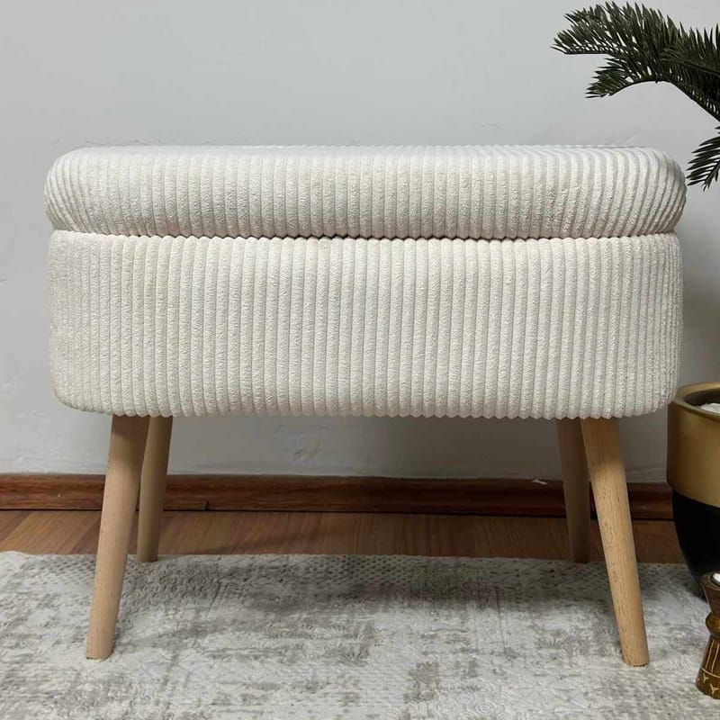 Puf med opbevaring Atelier Del Sofa Mini Oslo Linen (60 x 46 x 35 cm) Creme - Møbler - Stole & lænestole - Taburet & skammel - Ottoman