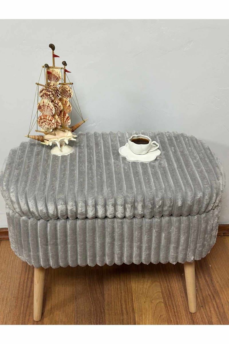 Puf med opbevaring Atelier Del Sofa Mini Oslo Linen (60 x 46 x 35 cm) Grå - Møbler - Stole & lænestole - Taburet & skammel - Ottoman