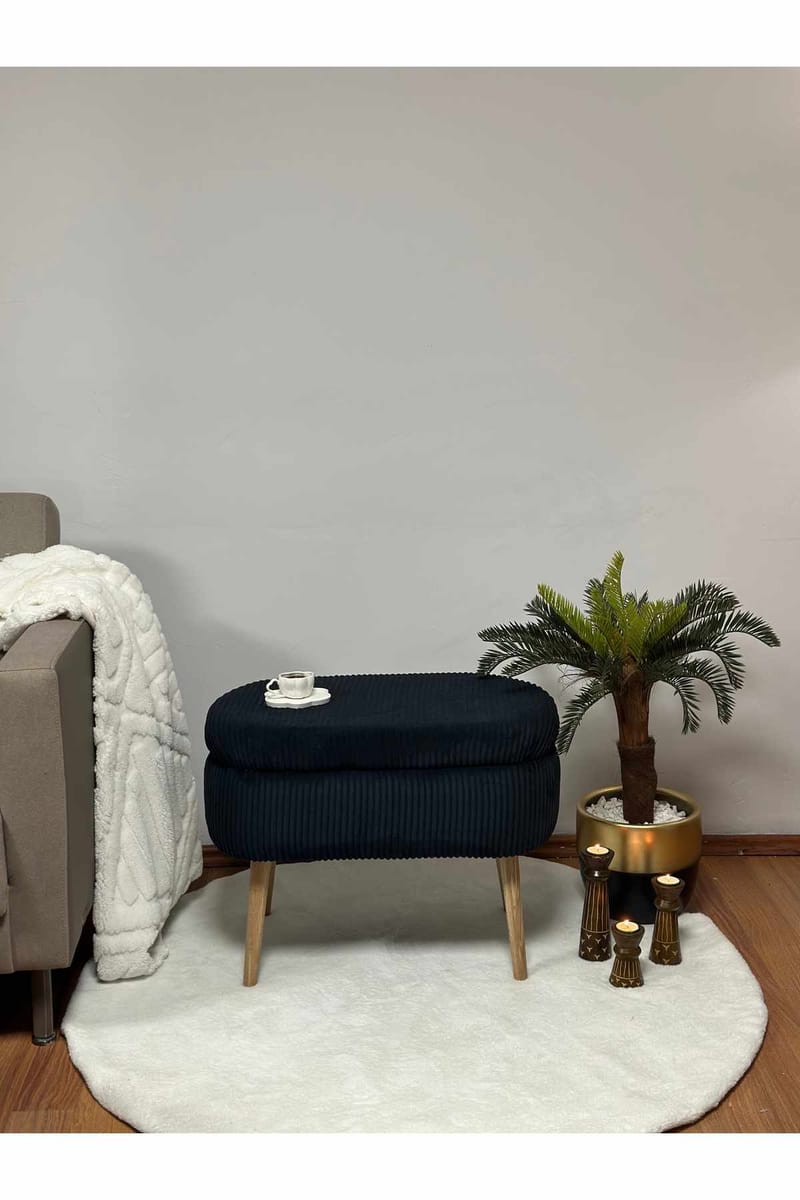 Puf med opbevaring Atelier Del Sofa Mini Oslo Linen (60 x 46 x 35 cm) Sort - Møbler - Stole & lænestole - Taburet & skammel - Ottoman