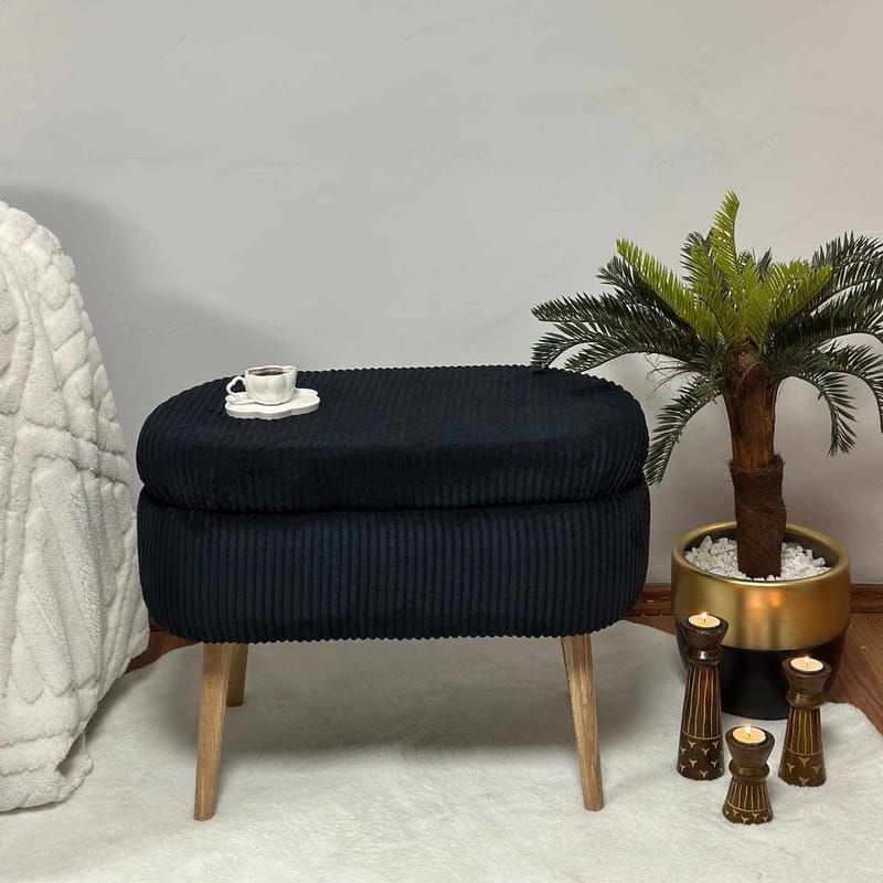 Puf med opbevaring Atelier Del Sofa Mini Oslo Linen (60 x 46 x 35 cm) Sort - Møbler - Stole & lænestole - Taburet & skammel - Ottoman