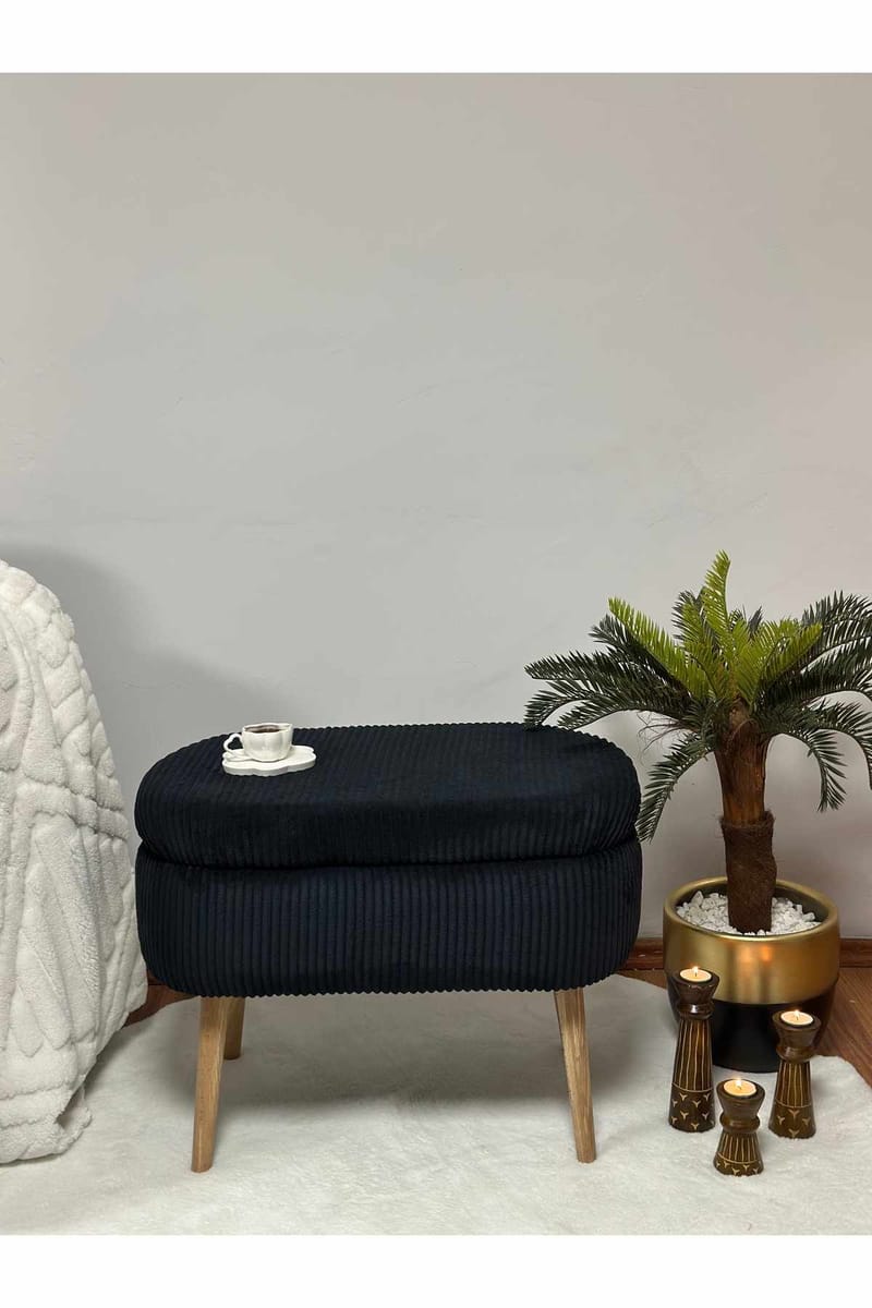 Puf med opbevaring Atelier Del Sofa Mini Oslo Linen (60 x 46 x 35 cm) Sort - Møbler - Stole & lænestole - Taburet & skammel - Ottoman