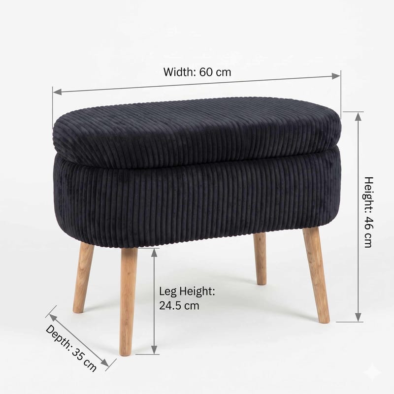 Puf med opbevaring Atelier Del Sofa Mini Oslo Linen (60 x 46 x 35 cm) Sort - Møbler - Stole & lænestole - Taburet & skammel - Ottoman