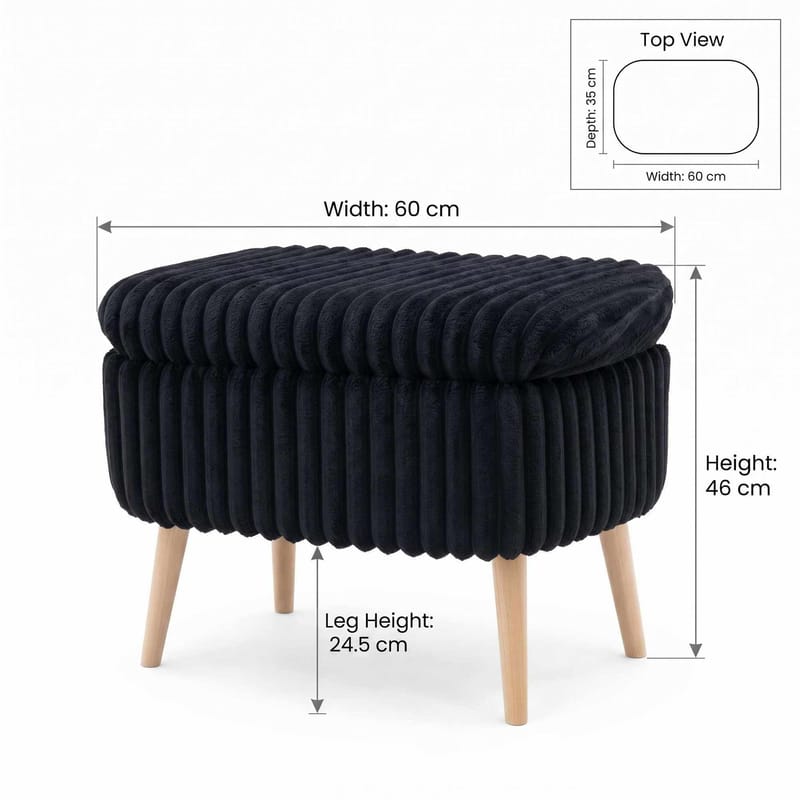 Puf med opbevaring Atelier Del Sofa Mini Oslo Linen (60 x 46 x 35 cm) Toscano Black - Møbler - Stole & lænestole - Taburet & skammel - Ottoman