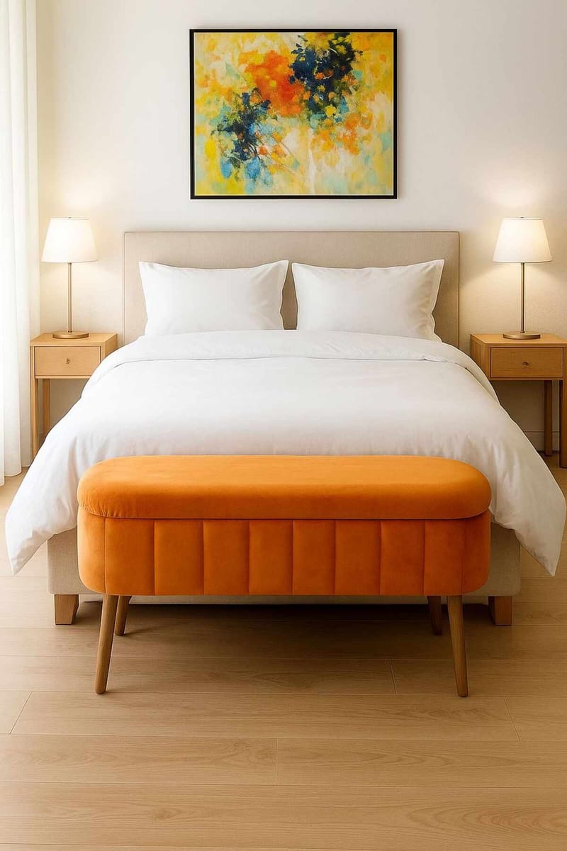 Puf med opbevaring Atelier Del Sofa Oslo Babyface (90 x 46 x 35 cm) Orange - Møbler - Stole & lænestole - Taburet & skammel - Ottoman