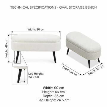 Puf med opbevaring Atelier Del Sofa Oslo Wellsoft (90 x 46 x 35 cm) Hvid Sort - Møbler - Stole & lænestole - Taburet & skammel - Ottoman - Ottoman & siddepuf med opbevaring