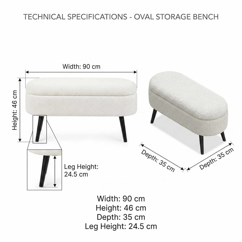Puf med opbevaring Atelier Del Sofa Oslo Wellsoft (90 x 46 x 35 cm) Hvid Sort - Møbler - Stole & lænestole - Taburet & skammel - Ottoman