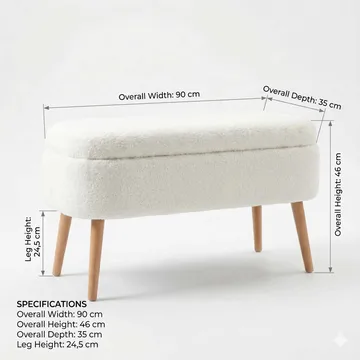 Puf med opbevaring Atelier Del Sofa Oslo Wellsoft (90 x 46 x 35 cm) Hvid - Møbler - Stole & lænestole - Taburet & skammel - Ottoman - Ottoman & siddepuf med opbevaring