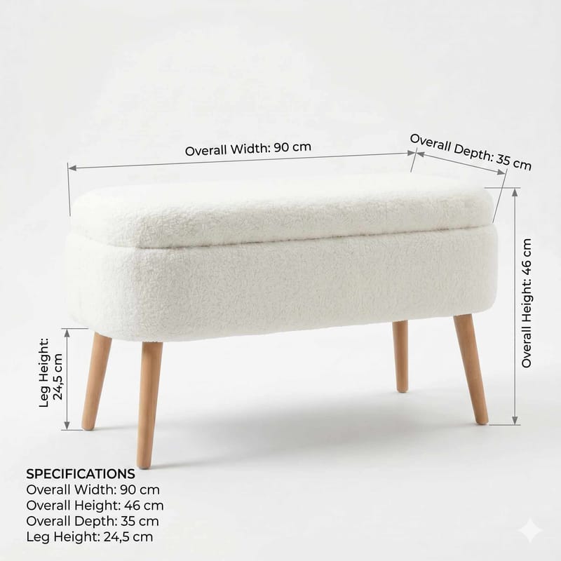 Puf med opbevaring Atelier Del Sofa Oslo Wellsoft (90 x 46 x 35 cm) Hvid - Møbler - Stole & lænestole - Taburet & skammel - Ottoman