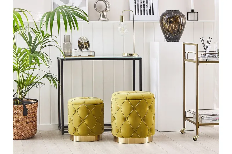 Olingskog Fodskammel med Opbevaring 2-pak - Gul - Møbler - Stole & lænestole - Taburet & skammel - Puf - Puf med opbevaring