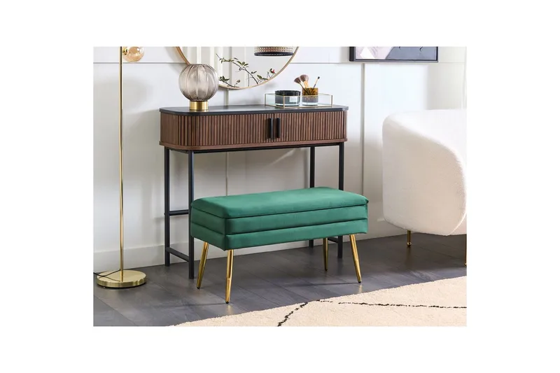 Opbevaringsbænk Durham Grøn/guld - Grøn/guld - Møbler - Stole & lænestole - Taburet & skammel - Puf - Opredelig puf