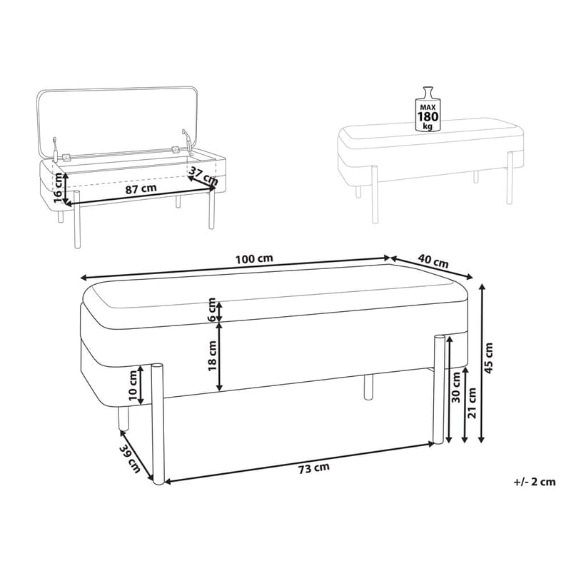 Sengebænk Warren - Hvid, Sort - Møbler - Stole & lænestole - Taburet & skammel - Puf