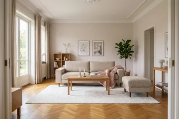 Scandi fodskammel i chenille - Beige - Møbler - Stole & lænestole - Taburet & skammel - Puf