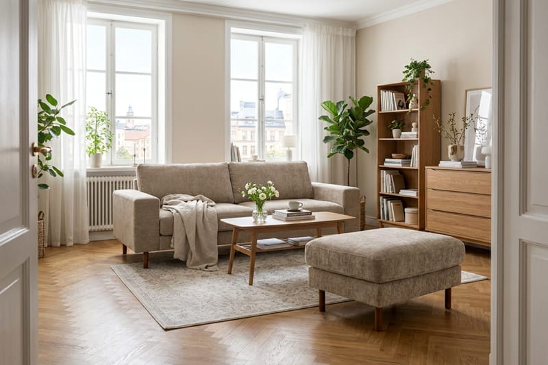 Scandi fodskammel i chenille - Mørk beige - Møbler - Stole & lænestole - Taburet & skammel - Puf