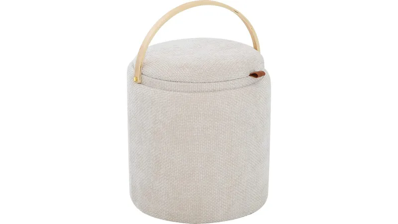 Serano puf med træhåndtag 40 cm rund - Beige - Møbler - Stole & lænestole - Taburet & skammel - Ottoman