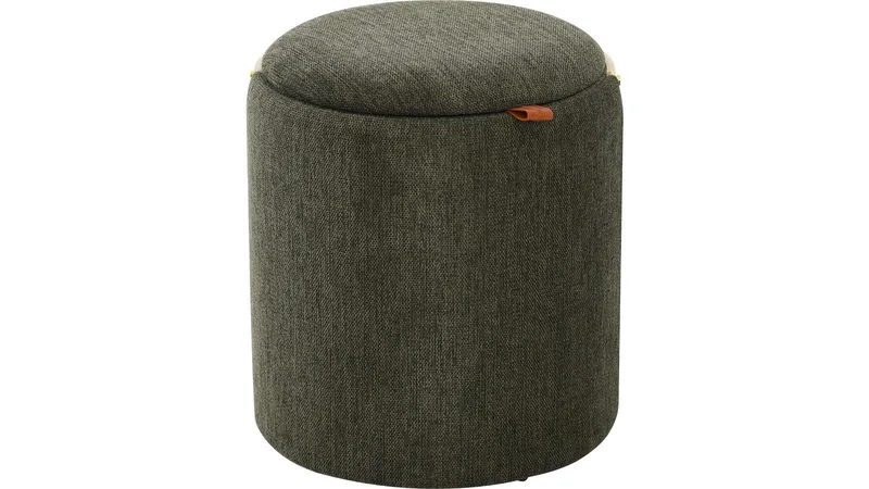 Serano puff med træhåndtag 40 cm rund, Grøn