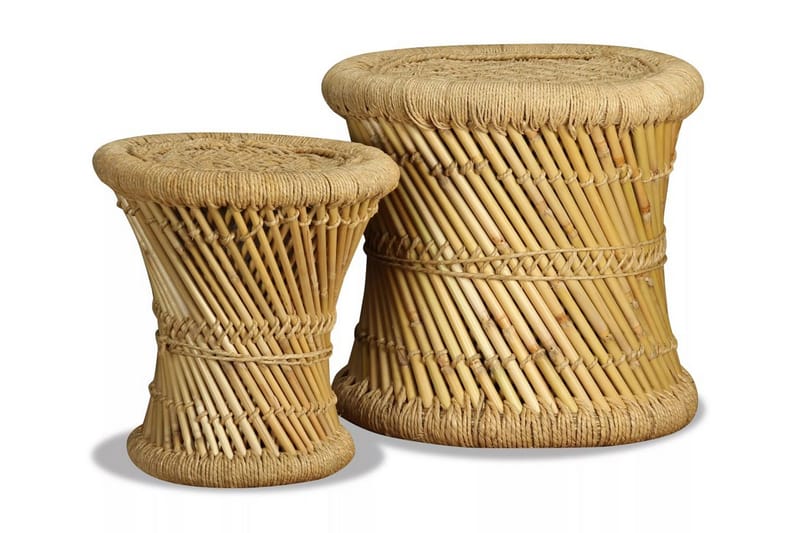 Taburetsæt 2 Dele Bambus Jute - Brun - Møbler - Stole & lænestole - Taburet & skammel