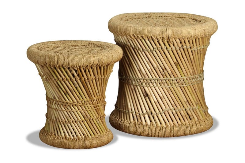 Taburetsæt 2 Dele Bambus Jute - Brun - Møbler - Stole & lænestole - Taburet & skammel