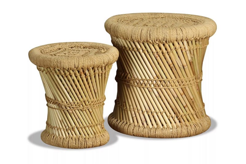 Taburetsæt 2 Dele Bambus Jute - Brun - Møbler - Stole & lænestole - Taburet & skammel