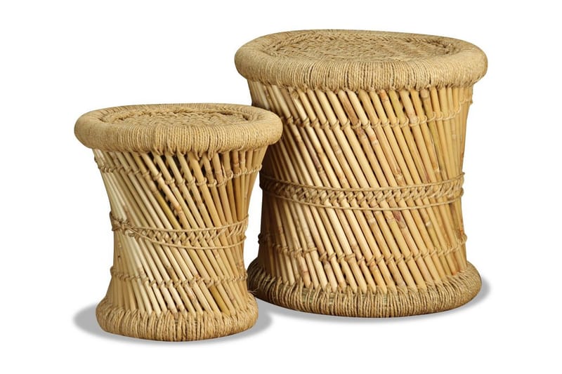 Taburetsæt 2 Dele Bambus Jute - Brun - Møbler - Stole & lænestole - Taburet & skammel