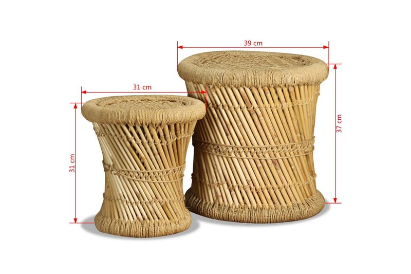 Taburetsæt 2 Dele Bambus Jute - Brun - Møbler - Stole & lænestole - Taburet & skammel